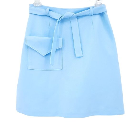 Vintage Pants - VTG 60s 70s Pastel Blue Mini Skirt Skort Shorts M Belted Back Zip Sporty Preppy